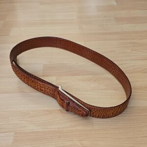 Men's Brown Belt Alligator Belt Cowhide Crocodile Print Belt Buckle 49" Length